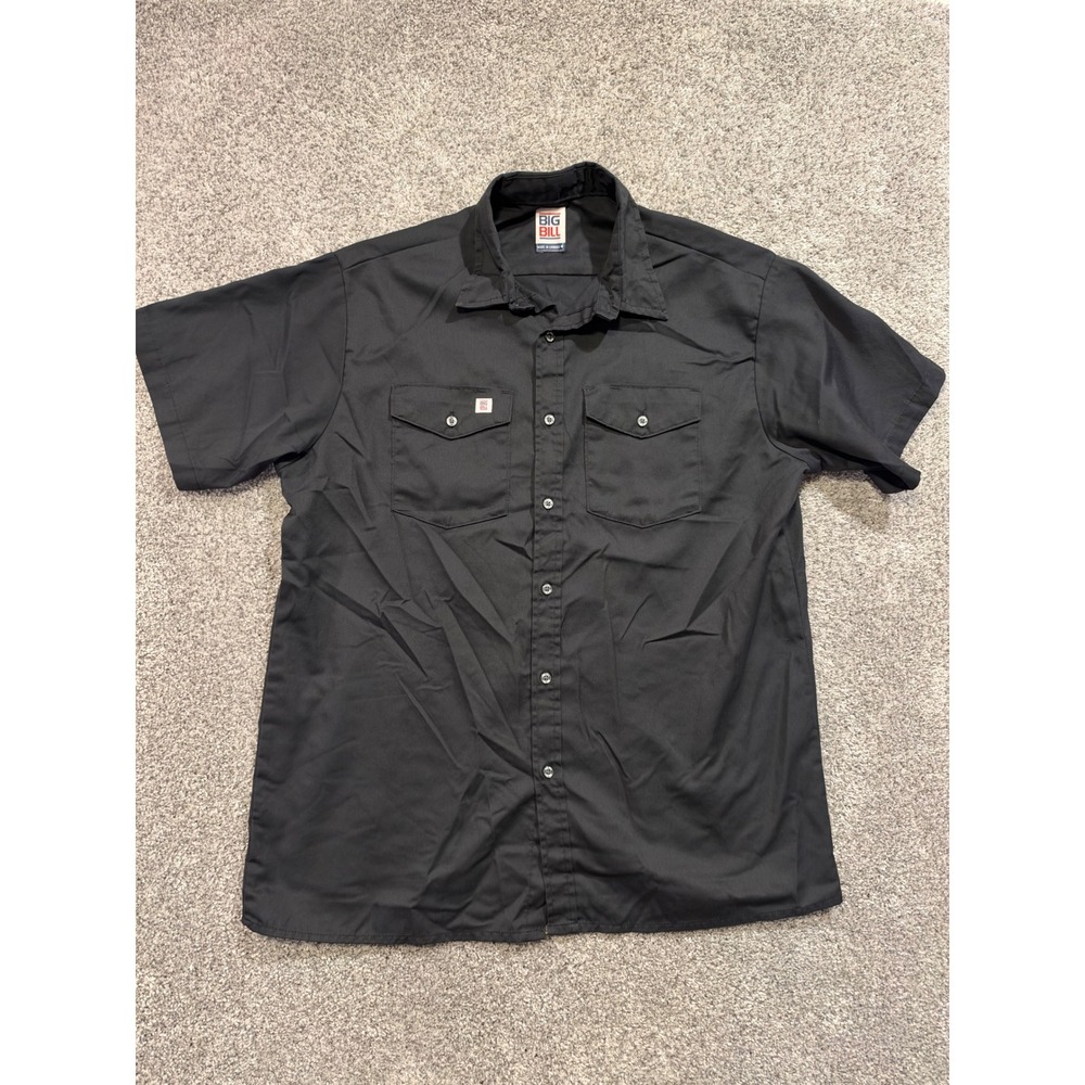 Big Bill Work Shirt Men XL* Black Machinists Graphic Short Sleeve Button Up *